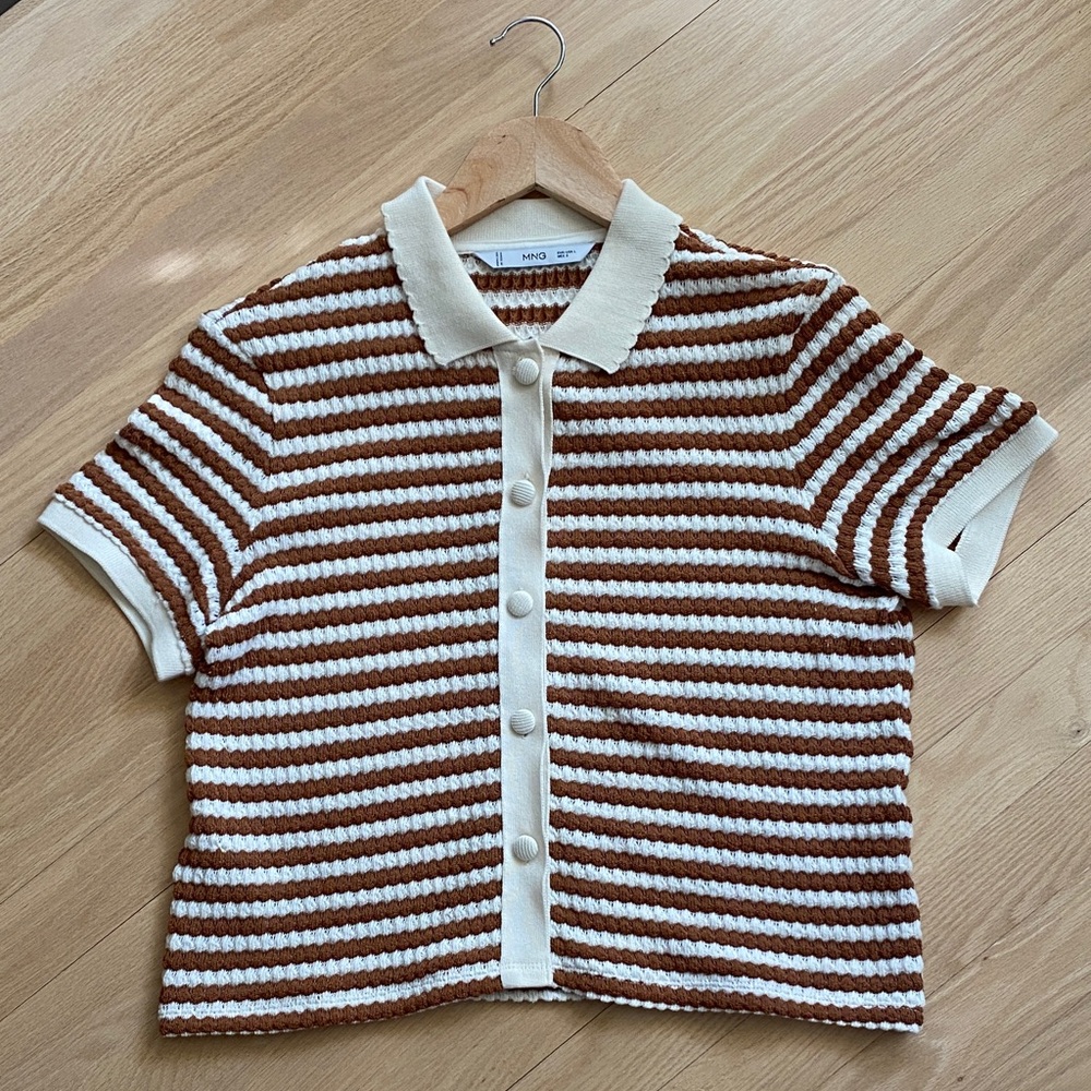 Textured and Striped Knitted Button Up Polo Shirt